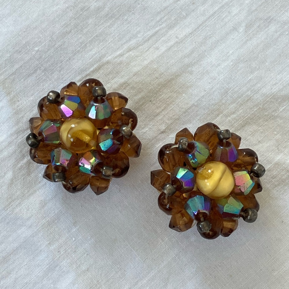 Vintage Brown Copper Clip On Earrings